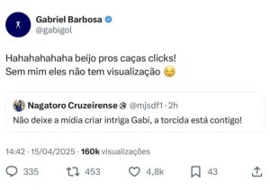 Gabigol responde comentário de torcedor com cutucada em críticos